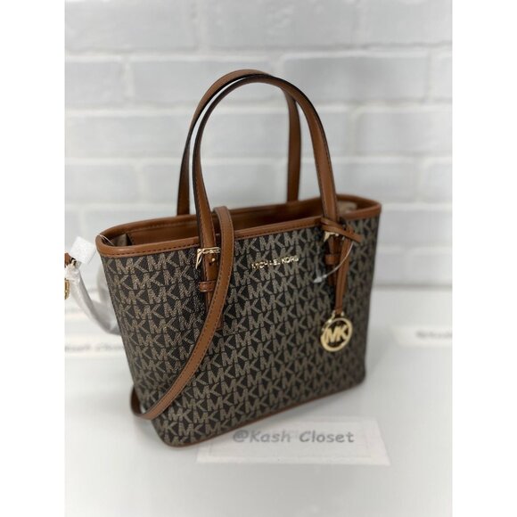 Michael Kors tote carryall handbag xs convertible top zip crossbody brown gold - Picture 2 of 9